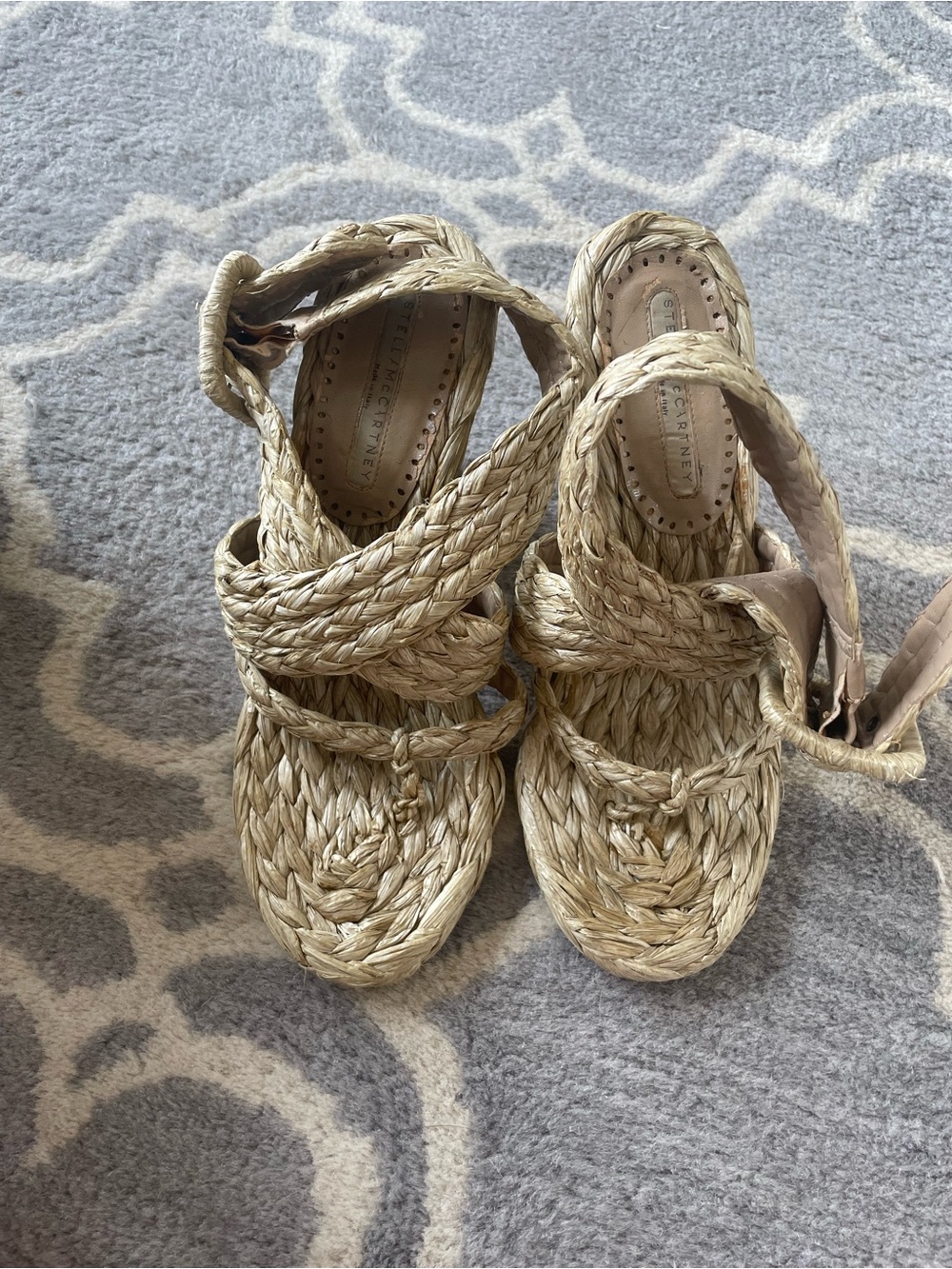 Stella McCartney Braided Straw Platform Sandals in Natural Beige